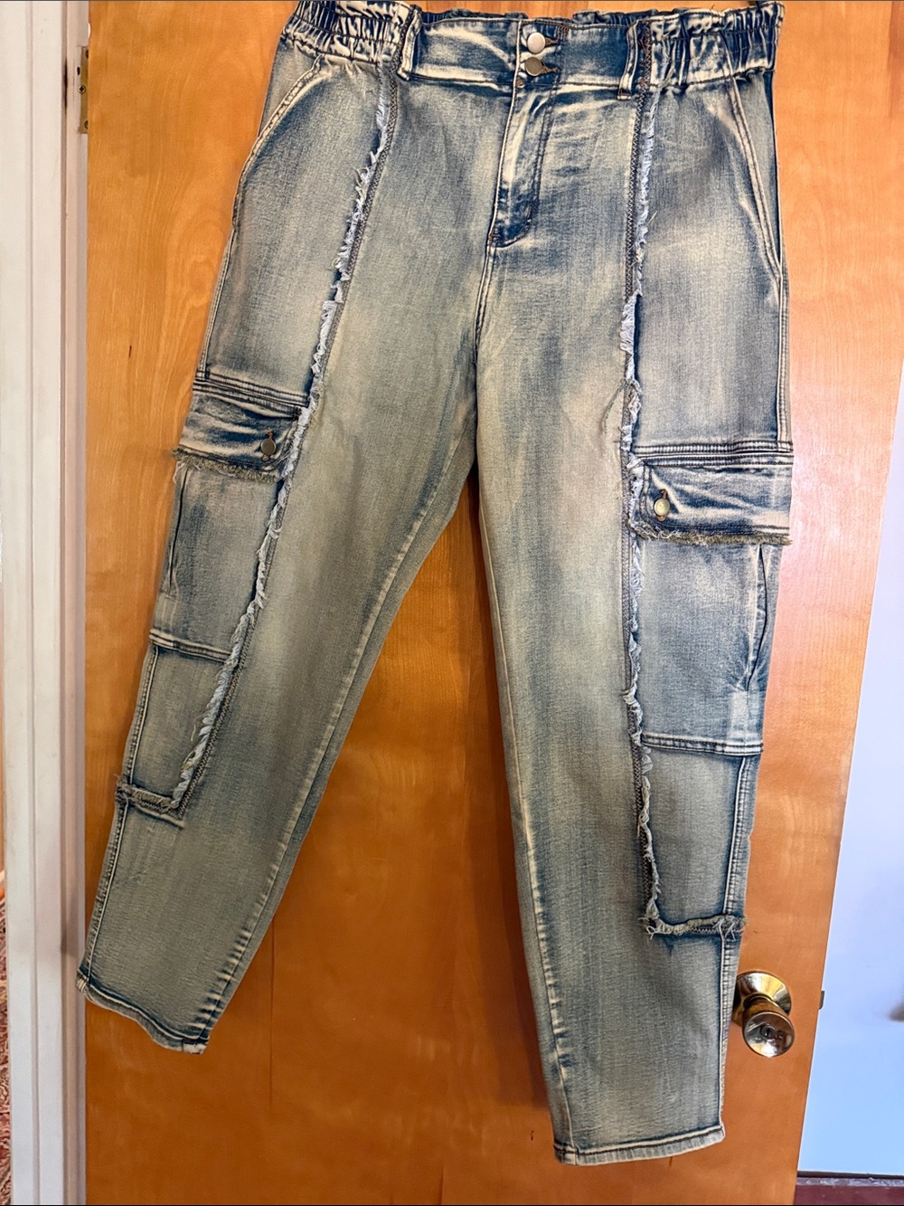 Oli & Hali Washed Light Blue Cargo Jeans Acid Wash    NWOT SZ XL